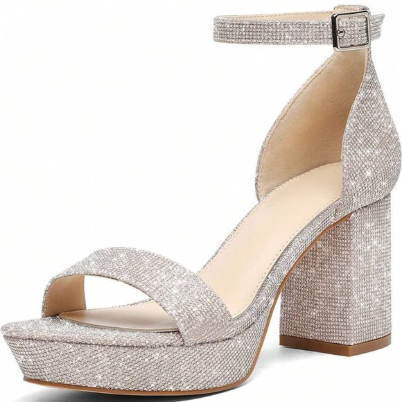 Mishansha Women's US 7.5 - 8.5 Rhinestone Decor Chunky Heeled Sandals, Glamorous - Picture 1 of 5